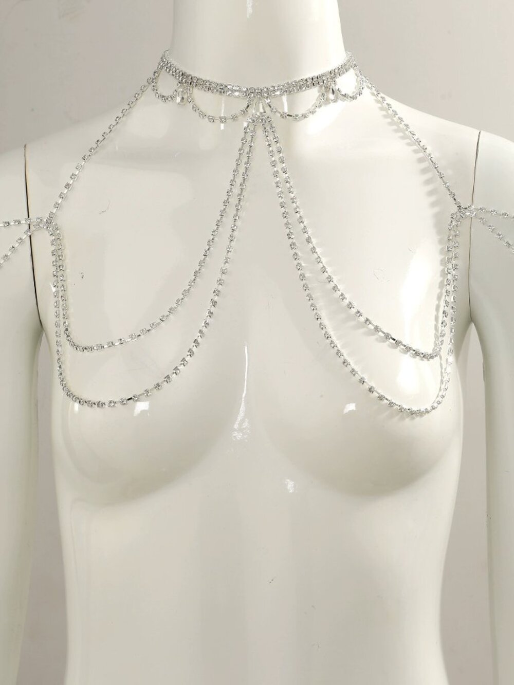 Bridal Rhinestone Shoulder Necklace | Silver Crystal Body Chain Jewelry